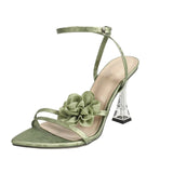 Women's High-Heeled Shoes Hand-Crafted Ultra-High Heel Three-Dimensional Transparent Fairy Silk Satin Fabric Women's