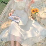 New Dresses Women Summer Mesh Soft Lace Sweet High Waist French Fresh Girls Elegant Womens Lining Robe Leisure