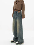 Zingj New Retro Wash Do Old Straight Leg Jeans Female Design Feeling High Waist Loose Versatile Drag Wide Leg