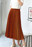 Women's Maxi Winter Skirt A-line White High Quality Brown Vintage Long Pleated Skirt Midi Elastic Waist Elegant for Women