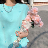 Zingj T-Shirt Women 2024 Summer Dress New Foreign Style Round Collar Love Embroidery Loose Korean Jacket Women's