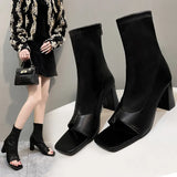 Boots Women 2025 Spring Clip-Sleet Sleeve Fish Mouth Coarse Heeled Women's Boots Sandals High