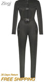 Sexy Hollow Out Buckle Bandage Jumpsuit Women Club Wear Outfits Long Sleeve Skinny Turtleneck Night Party