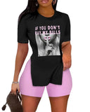 Size Women's Wear Spring And Summer 2023 New Leisure Printed Short-Sleeved Shorts Two