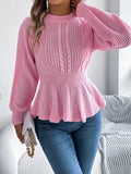 Shooting Autumn And Winter Pure Color Hemp Flowers Waist Lotus Side Long-Sleeved Jacket Sweater Women's