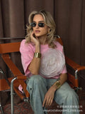 Hot Sale Ins Wind Loose T-Shirt Women's Three-Dimensional Mesh Yarn Tea Pure Cotton Short-Sleeved