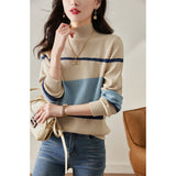 Female Set Head Spring 2025 New Foreign Style Knit Sweater Inside The Korean Version Of Loose Sweater Half Turtleneck Bottom