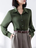 Shirt Woman Spring New Career OL Hanging Commuting Olive Green Shirt Workplace Interview Long-Sleeved