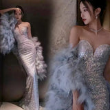 Sexy Gray Trumped Fishtail Bridal Toast Dress 2025 New Host Wedding Dress To Send