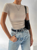 And Summer New Products To Repair The Folding Round Collar Knitting Short-Sleeved