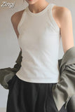 White Crop Top Women Sleeveless Sexy Outfits Solid O Neck Tight Stretch Basic Summer Tank Top Women 2023