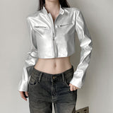 Style Leather Splicing Locomotive Suit Personalized Street Autumn Short-Term Open-Enavel Zipper Jacket