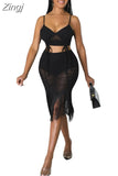 Pieces Sexy Summer Fashion Women Set 2023 Female Tops Splice Sleeveless Tops Elastic Waist Tassel Skirts Matching Sets