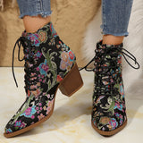 Women's Boots Winter New Ethnic Wind Sharp Rupeal Teling With Embroidered Martin