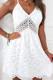 Mini Dress Women White Elegant Dress Female Sexy Sleeveless Spaghetti Strap Dress Ladies Hollow Out Backless Dress