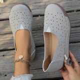 Ladies Hole Shoes 2025 Summer New Round Head Flat Bottom Hollow Casual Lazy Shoes Women's Singles