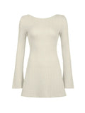 Backless Knitted Long Sleeve Mini Dress- Outfit