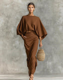 Shein Round Collar Long-Sleeved Top High Waist Skirt Suit Women's