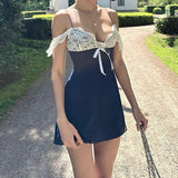Lace Patchwork Tie Up Mini DressOutfit