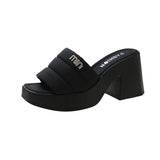 Thick Bottom One Word Cool Slippers Female 2025 Summer New Fashion Outside Wearing Slippers Thick Heel Sandals