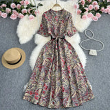 Zingj Summer New Temperament Shirt Dress Female Print Close Waist Over The Knee Big Place Socialite Floral Long Skirt