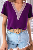 Casual Loose Blouse Women V-Neck Streetwear Shirt 2023Summer Fashion Basic Top Women Party Clothing Shirt