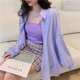 Sunscreen Shirt Long Sleeve Shirt Women Fashion Tops Outerwear Candy-colored Blouse Loose Clothes Blusa Elegant