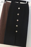 Women Knitted Long Skirt 2023 Fashion Elastic Waist Office Lady Bodycon Winter Slim Elegant Black Pencil Skirts