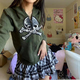 Vintage Skull Graphic Zip Up HoodieOutfit