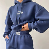 Casual Plus Velvet Long-Sleeved Hooded Trousers Set For Autumn/Winter
