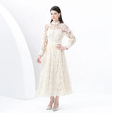 Suit Female Magenta Elegant Lantern Sleeve Embroidered Mesh Shirt High Waist Swing Half Body Skirt Spring Dress Two