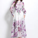 Dress Early Spring New Famous High-End Waist Lantern Sleeve Elegant Dress