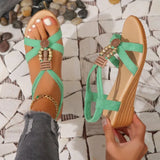 Women 2025 Summer New Korean Version Of The Dew Beaded Women Sandals Bohemian Slope With Fish Mouth