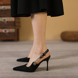 Temperament Water Drill Women Single Shoes With A Few Shallow Shoes Pointed Fine Heel High Heels Behind The Empty Bag Head Sandals