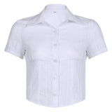 White Cropped Short Sleeve Blouse-Outfit