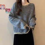 Velvet] Fashion Sweet Bow Soft-Cuffed Cardigan Women's Autumn And Winter New Loose Temperament