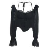 Spice Girls Shoulder-Mounted Neck With Long-Sleeved Chindal Wooden Ear-Deared Shirt Short With Chest Cushion Top