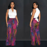 Zingj Fashion Women's Color Print V-Neck Sleeveless Trousers 2-Piece
