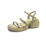Step On Excrement Feeling ~ Light Soft Leather High Heel Sandals Female Summer New Style Thick Heel Thick Sole Heel Not Tired Feet Super Fairy Match