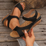 Asia's New Slope And Thick-Soled Sandals Women's Large Size With Fish Mouth Magic Stick Beach Cool