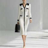And Winter High-End Fashion Single-Dcupuncture Knitted Dress Long Bumpy