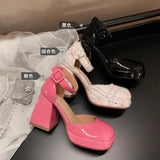 Spring And Summer Barbie Powder Single Shoe Waterproof Table With Baotou Thick Heeled Mary Jane Head High