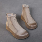 Layer Of Kraft Two Cotton Thick Skin Boots Autumn And Winter Simple Martin Boots Women Side Zippered British Short