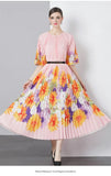 Exquisite Dress Women 2025 New Lazy Wind Collar Mid-Sleeves To Close The Waist Temperament 100-Fold Printing