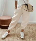 Women Cotton Tample Waist Nine Trousers Casual Women's