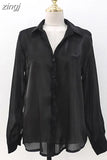 Button Up Satin Silk Shirt Vintage Blouse Women Spring Fashion White Lady Long Sleeves Loose Tops Korean Street