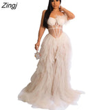 Women Dress Sheer Mesh Strapless See Through Party Night Clubwear Solid Color Dresses For Women