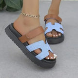Summer New Thick Bottom Cool Slippers Large-Size Magic Sticker Outside Wearing Casual Women's