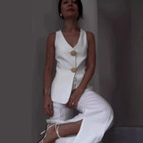 Zingj Summer New Solid Color Sleeveless Slim Vest Temperament Commuter Suit Pants Suit-Outfit