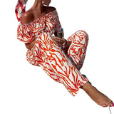 993 Spot Women's Wear Autumn 2025 New One-Line Shoulder Short-Sleeved Top Print Pants Suit Two
